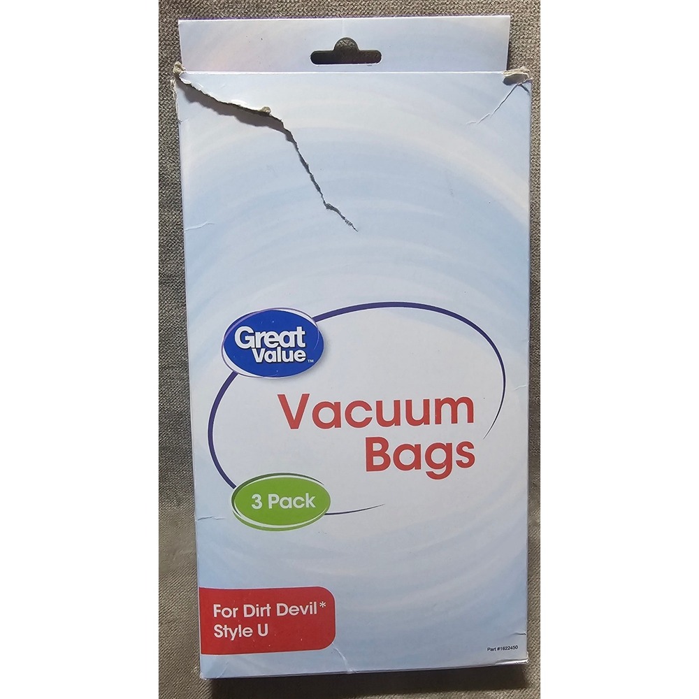 Great Value Vacuum Bags for Dirt Devil Style U 3 Pack Replacement 1822450 2330